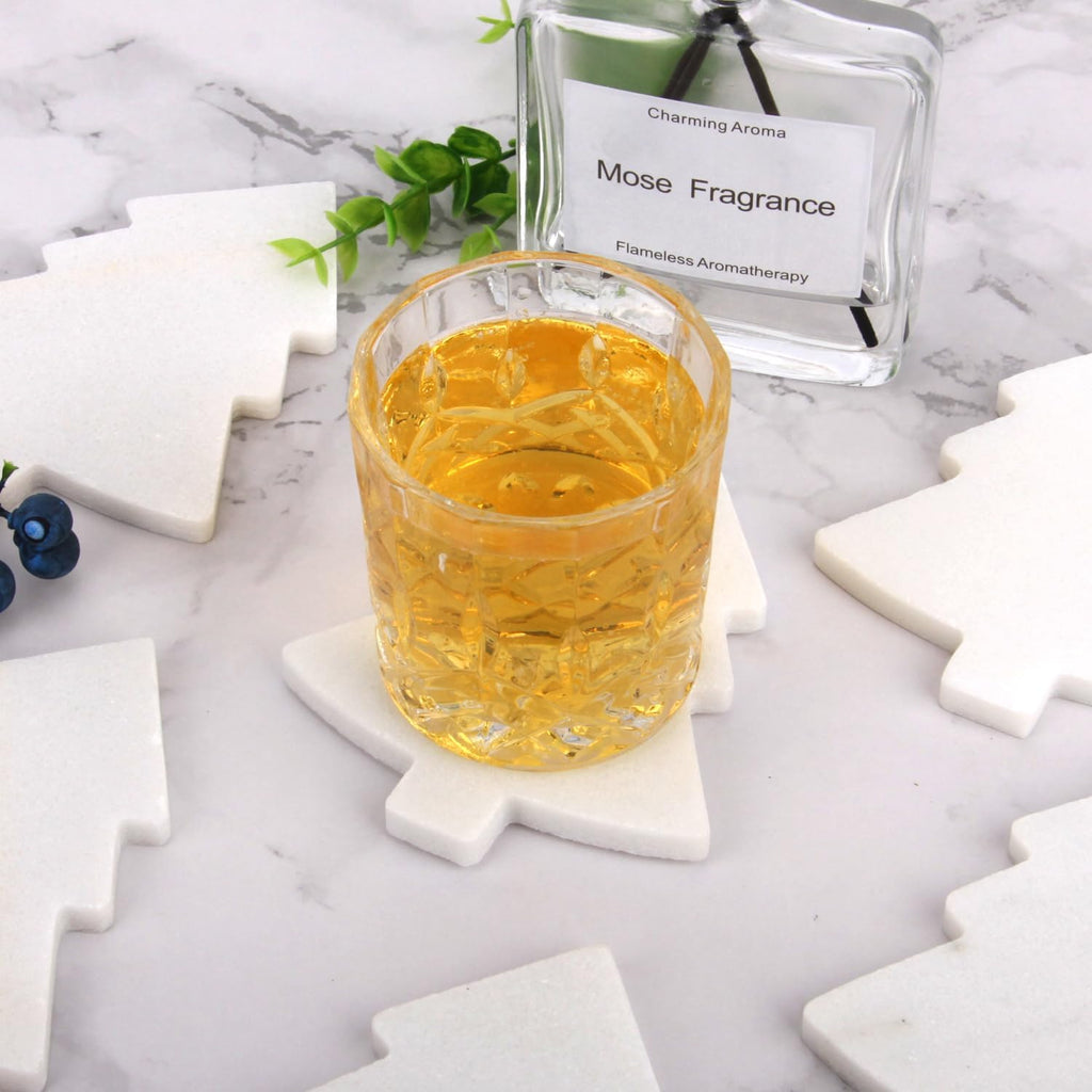 Marble Coasters, White, Pine Tree, 4 Inch - Set of 4