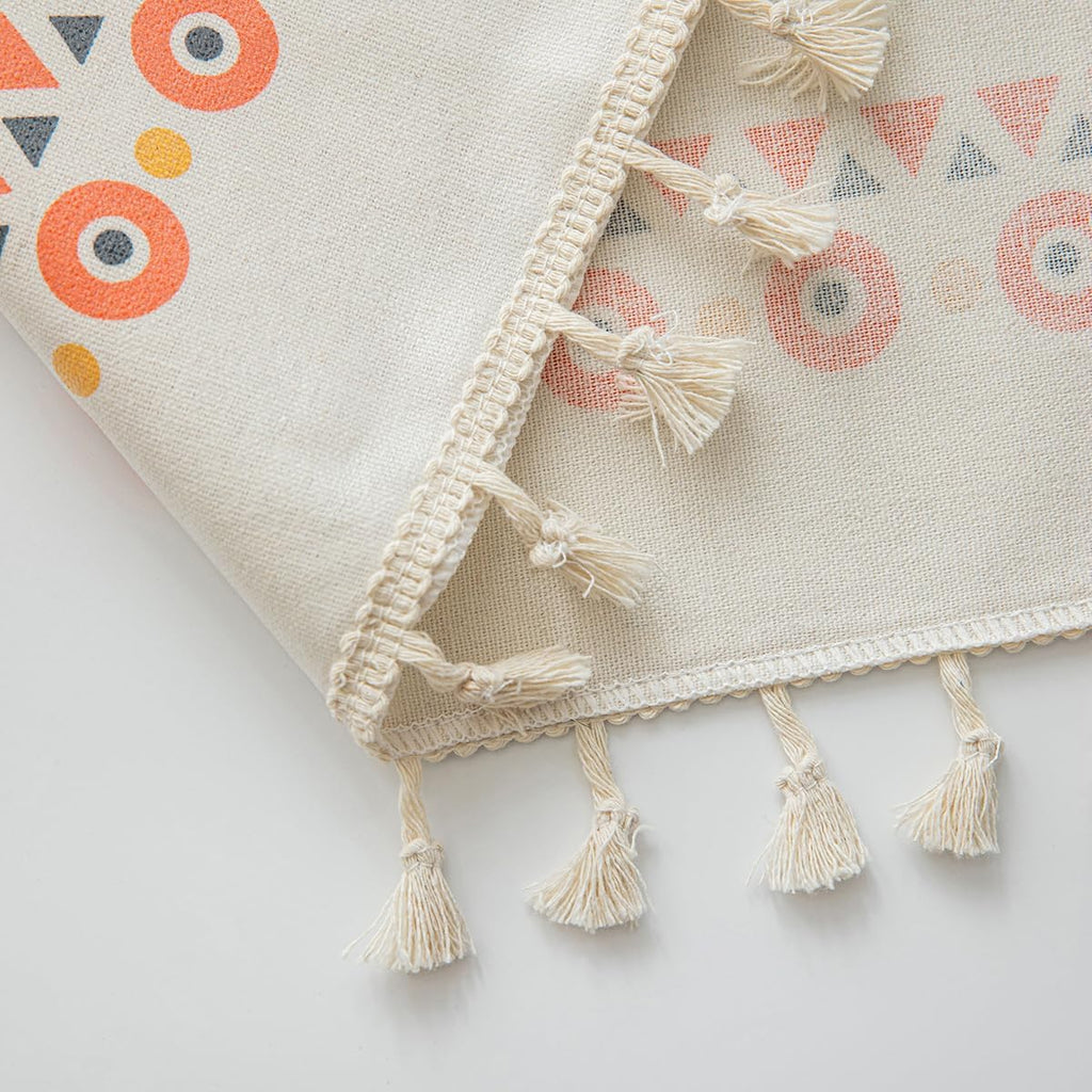 Waterproof Bohemian Tablecloth, 6-8 Foot Rectangle Fabric Orange Colorful Table Cloth with Soft Cott