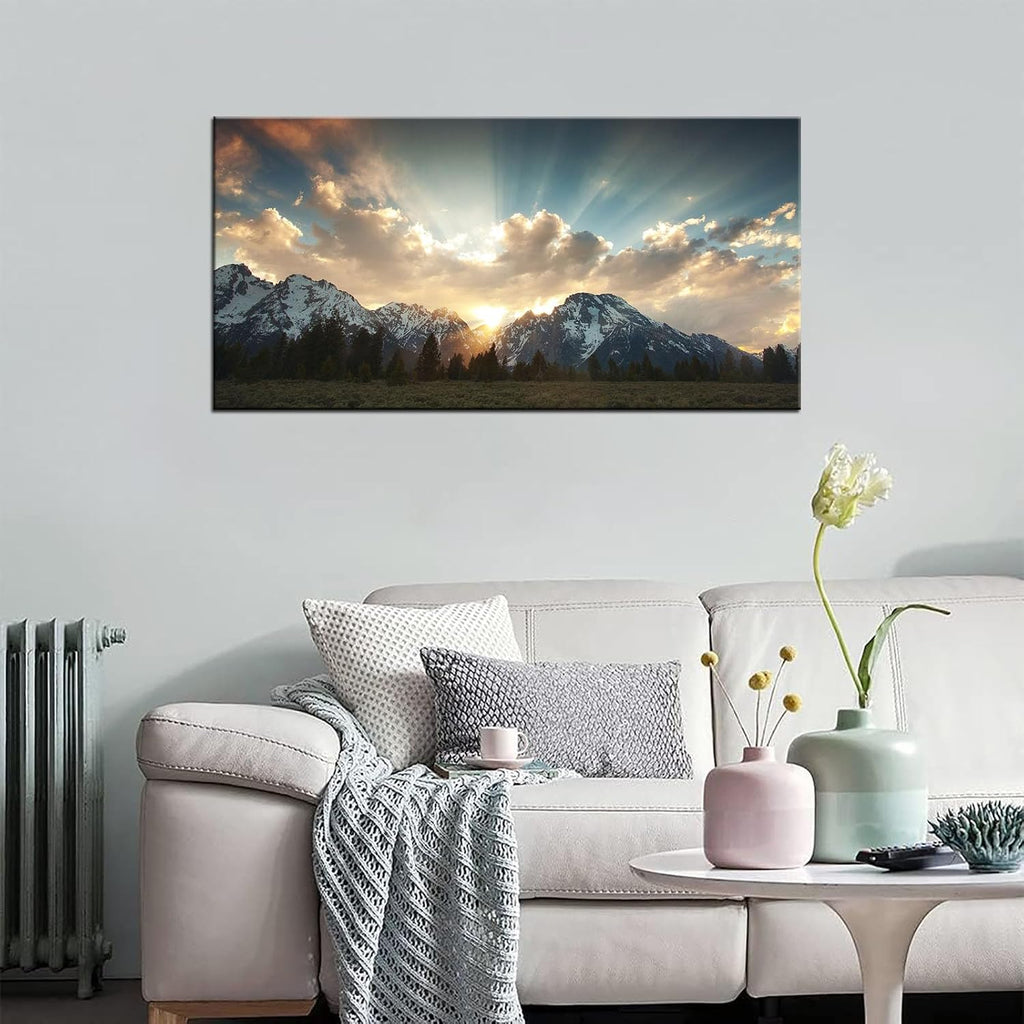 Yellowstone National Park Canvas Wall Art Sunrise Moment Famous American Landscape Artwork Large Motivational Living