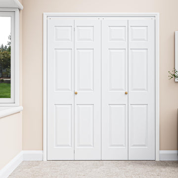 6-Panel Bifold Doors for 60"x80" Opening, Shaker Style Fodling Door, Primed