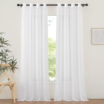 Sheer Curtains 120 inches Length for Windows, Grommet Top Elegant Voile Textured Window Treatment for Sliding Glass