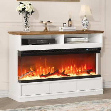 Fireplace TV Stand with 50" Electric Fireplace, Fireplace Entertainment Center with 3-Side Glass Insert, 3 Drawers