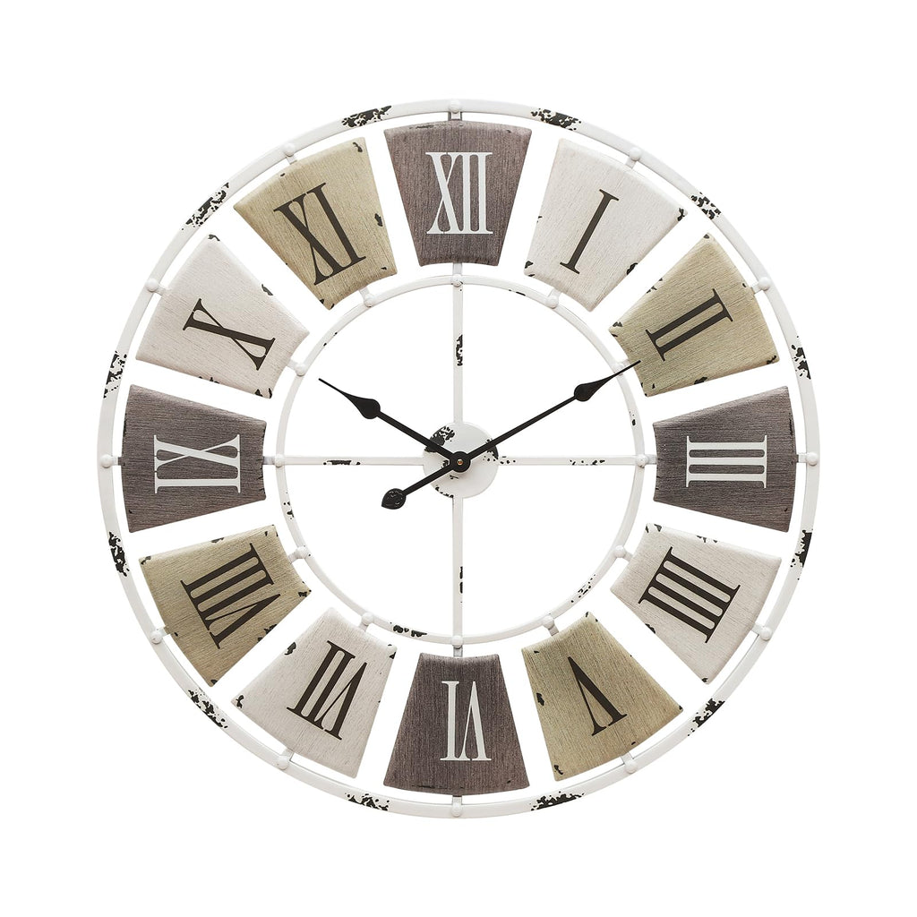 32" Distressed Metal Wall Clock, Roman Numeral Farmhouse Decor