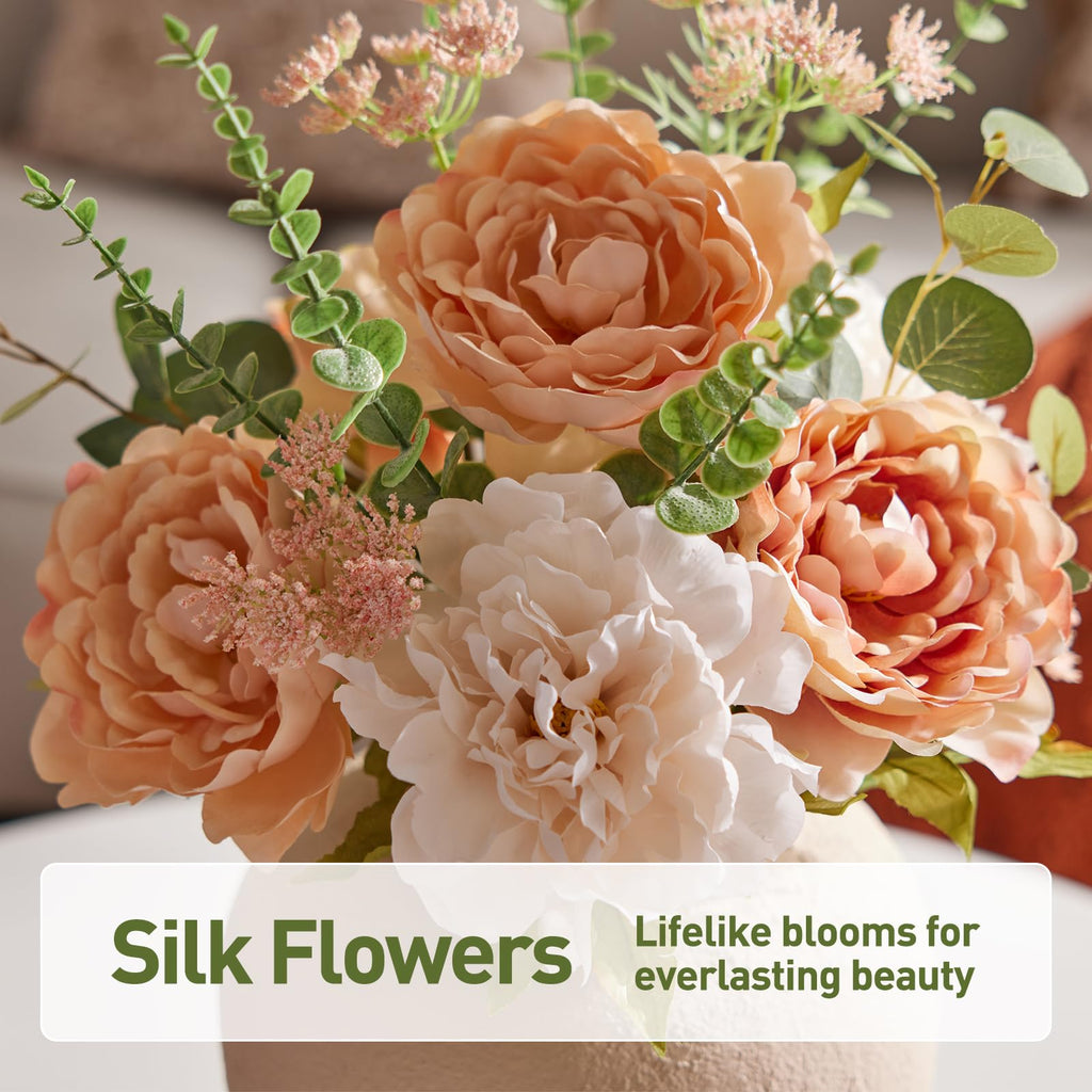 Artificial Peony Flowers with Handmade Ceramic Vase