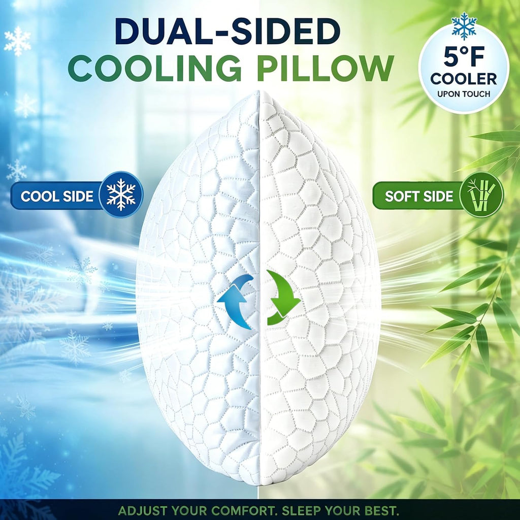 Cooling Pillow Standard Size Set of 2, CertiPUR-US Shredded Memory Foam Pillows, Cool Bed Pillows for Hot Sleepers