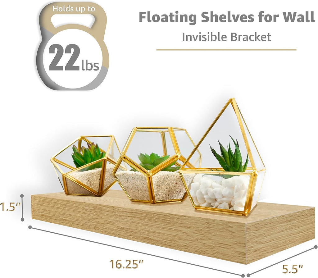 Floating Shelves for Wall - 16 Inch Floating Shelf & Wall Decor - Mounted Bathroom Shelves with Invisible Brackets
