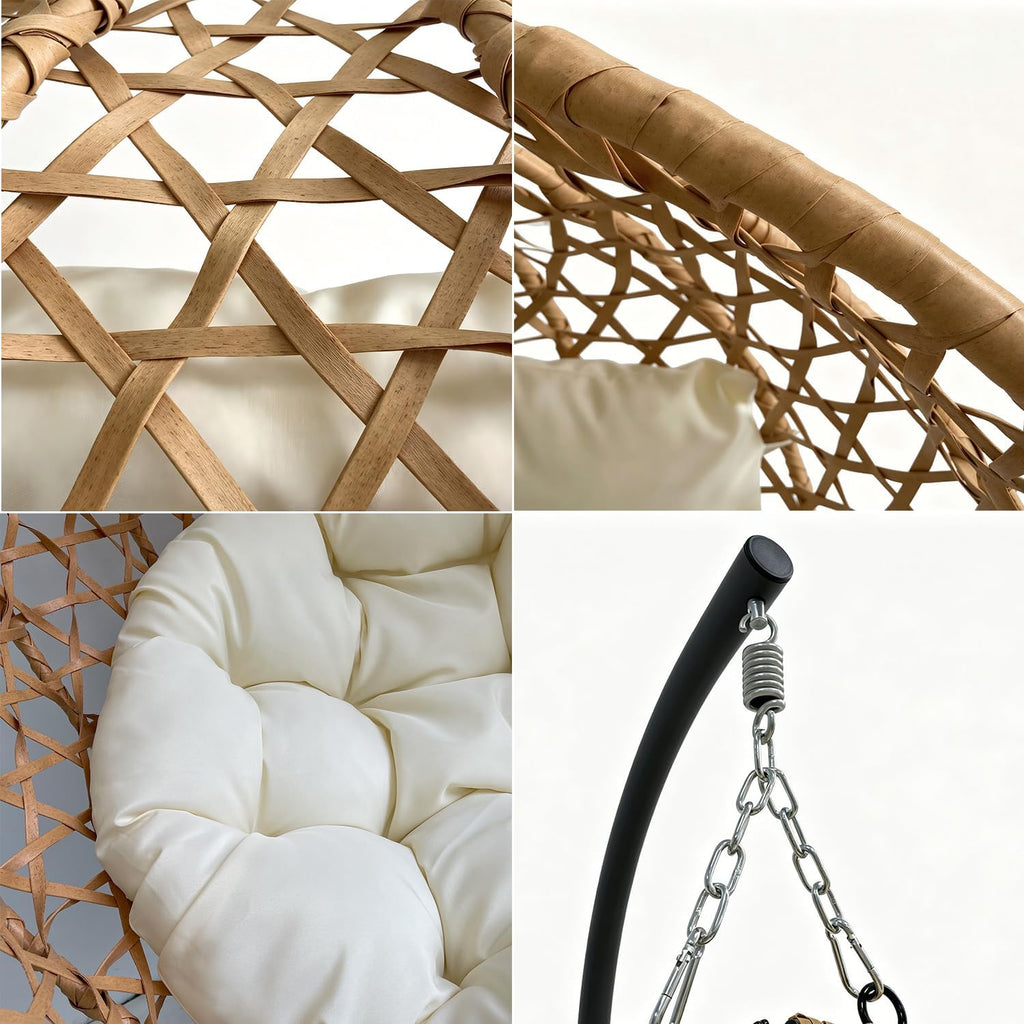 Hanging Egg Chair with Stand, Indoor Outdoor Foldable Hammock Chair with Cushion, HDPE Rattan Wicker Hanging Chair