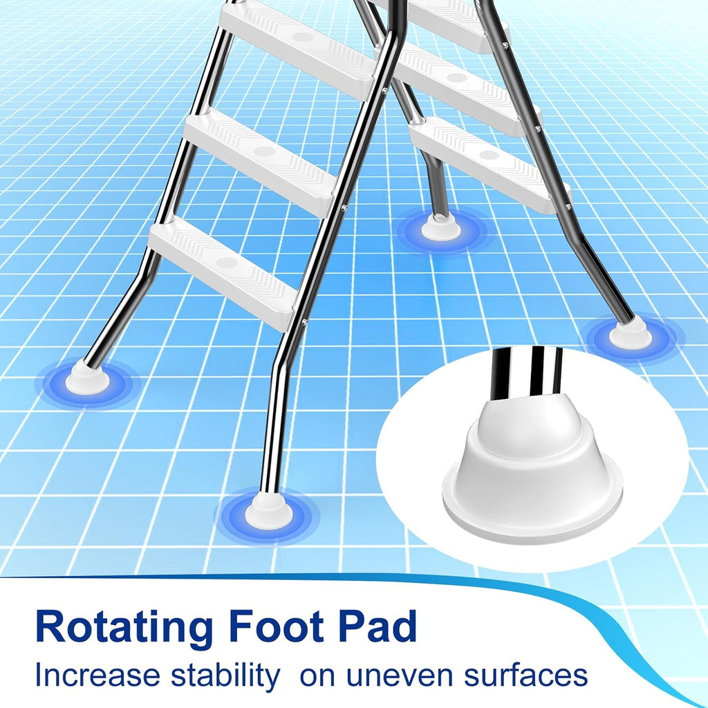 Above Ground Pool Ladder, 304 Stainless Steel A-Frame Pool Ladder with Top Platform, Non-Slip 3-Step Treads