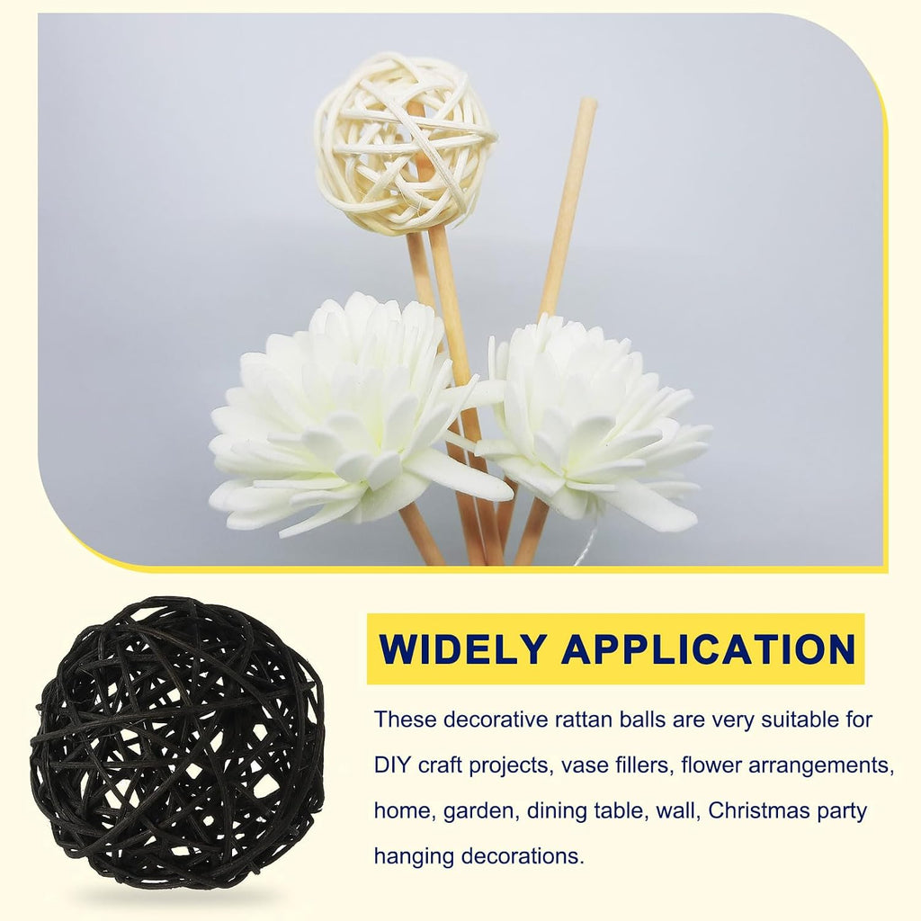 Wicker Rattan Balls 3.1" Rattan Decorative Balls Black - Set of 6