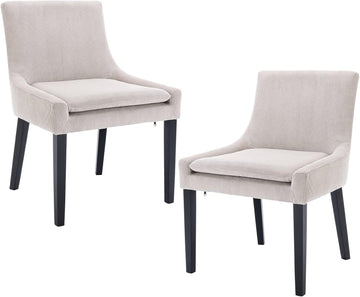 Modern Dining Chairs Set of 2, Upholstered Corduroy Accent Side Leisure Chairs with Mid Back and Wood Legs for Living Room/Dining Room-Beige