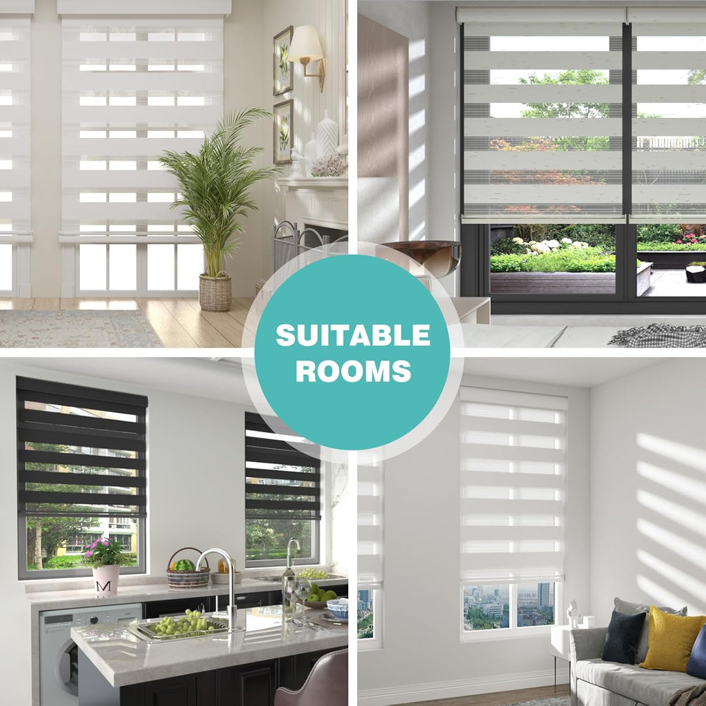 Cordless Zebra Blinds for Windows, Modern Dual Layer Zebra Blinds with Light Filtering & Privacy Control,Easy Install