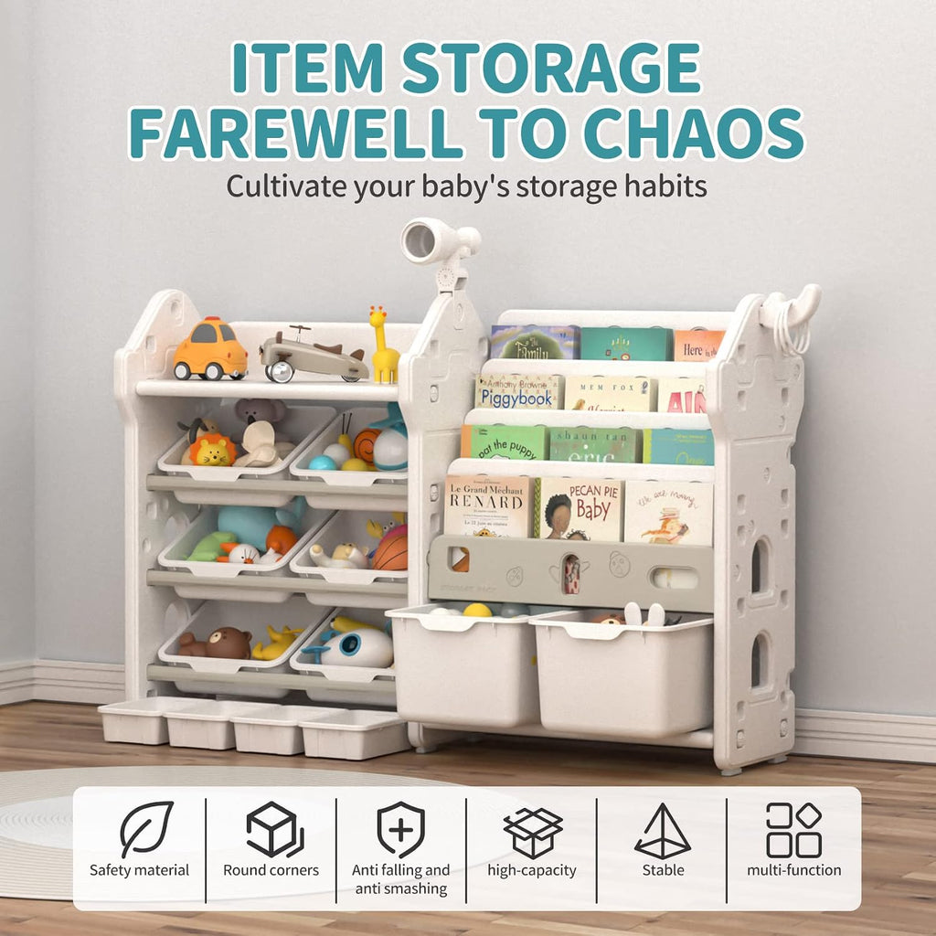 Kids Bookshelf and Toy Storage Cabinet, Montessori-Style Storage and Organization, Children Bookshelf with Bins