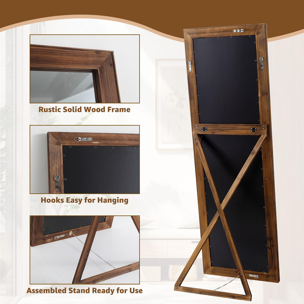 Rustic Full Length Mirror, 71"x32" Large Floor Mirror Wood Frame