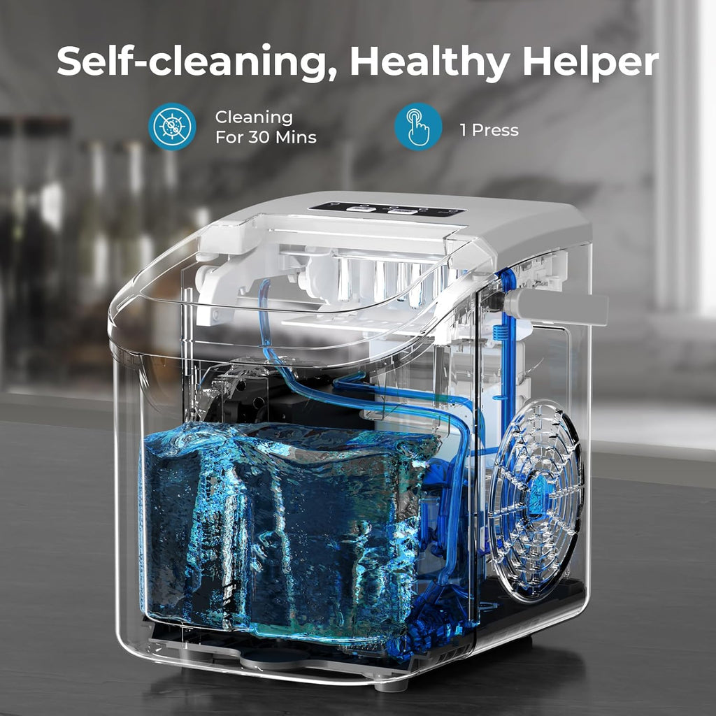 Countertop Ice Maker Machine, 8 Ice Cubes in 6 mins, 26lb/Day Bullet Ice with 2 Sizes- Portable Mini, Energy Saving & Basket/Scoop for Home/Party/Travel/Camping/Bar,Grey