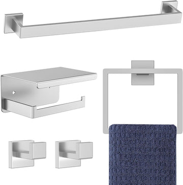 5-Pieces Brushed Nickel Bathroom Hardware Accessories Set,16 Inch Towel Bar Set,Stainless Steel Bathroom Hardware Set