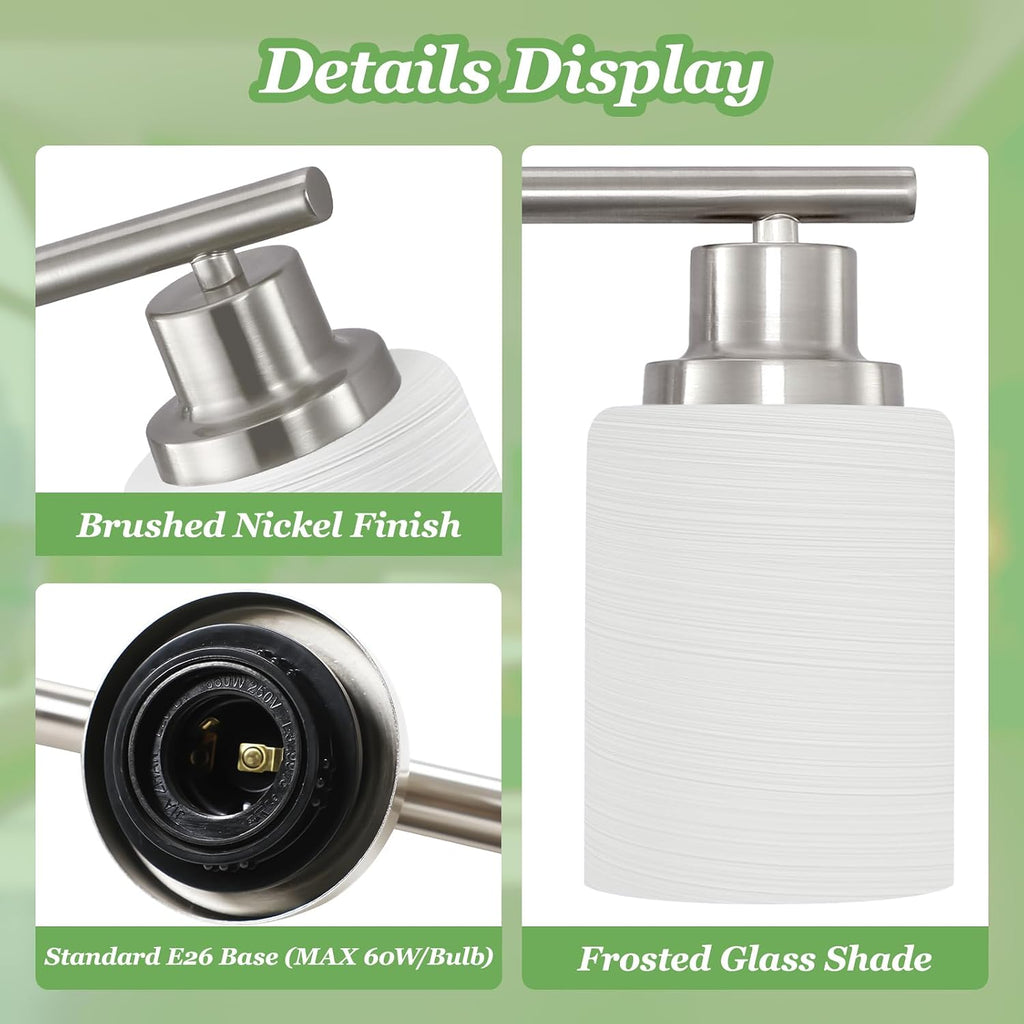 4-Light Brushed Nickel Vanity Lights for Mirror, Bathroom Light Fixtures with Textured Milky White Glass Shade