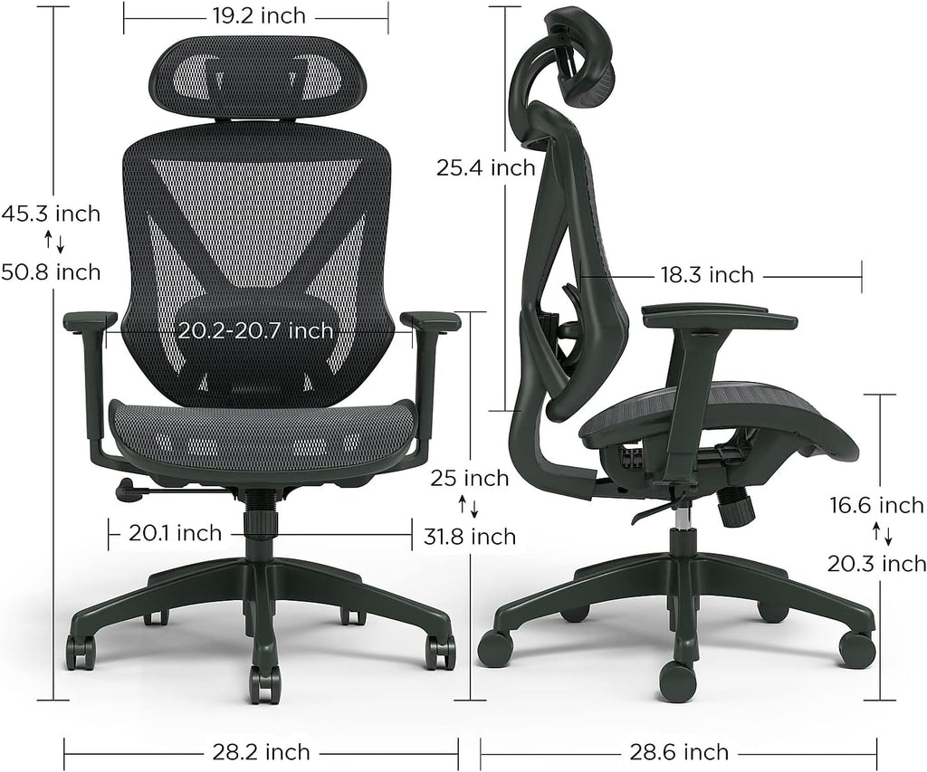 Ergonomic Task Chair, Mesh, Ergonomic, Lumbar Support, Adjustable Height, Black