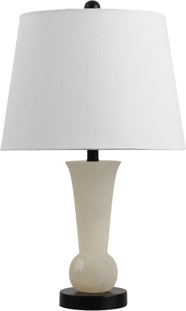 23" Natural/Black Natural White Alabaster Table Lamp with Crystal Base, Modern Nightstand Lamp with White Linen Shade