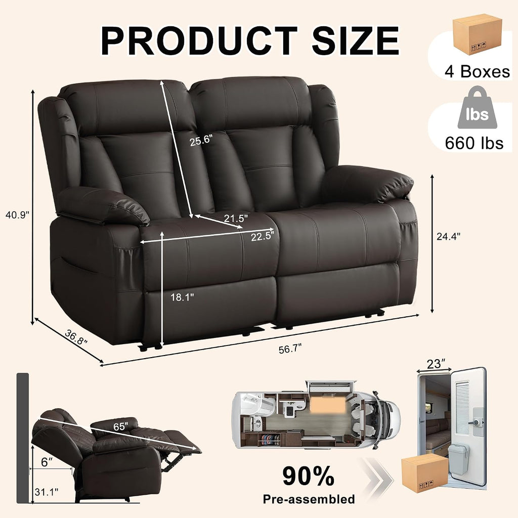 58.3" Reclining Loveseat Sofa, RV Loveseat Recliner Couch