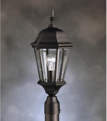 Madison 21.75" Outdoor Post Light in Black, 1-Light Exterior Fixture with Clear Beveled Glass, (21.75" H x 9.5" W)