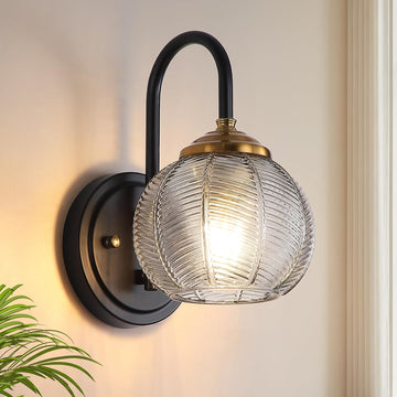 Bathroom Vanity Light Fixtures, 1-Light Smoky Gray Glass Shade, Modern Black and Gold Wall Sconce, Unique Textured