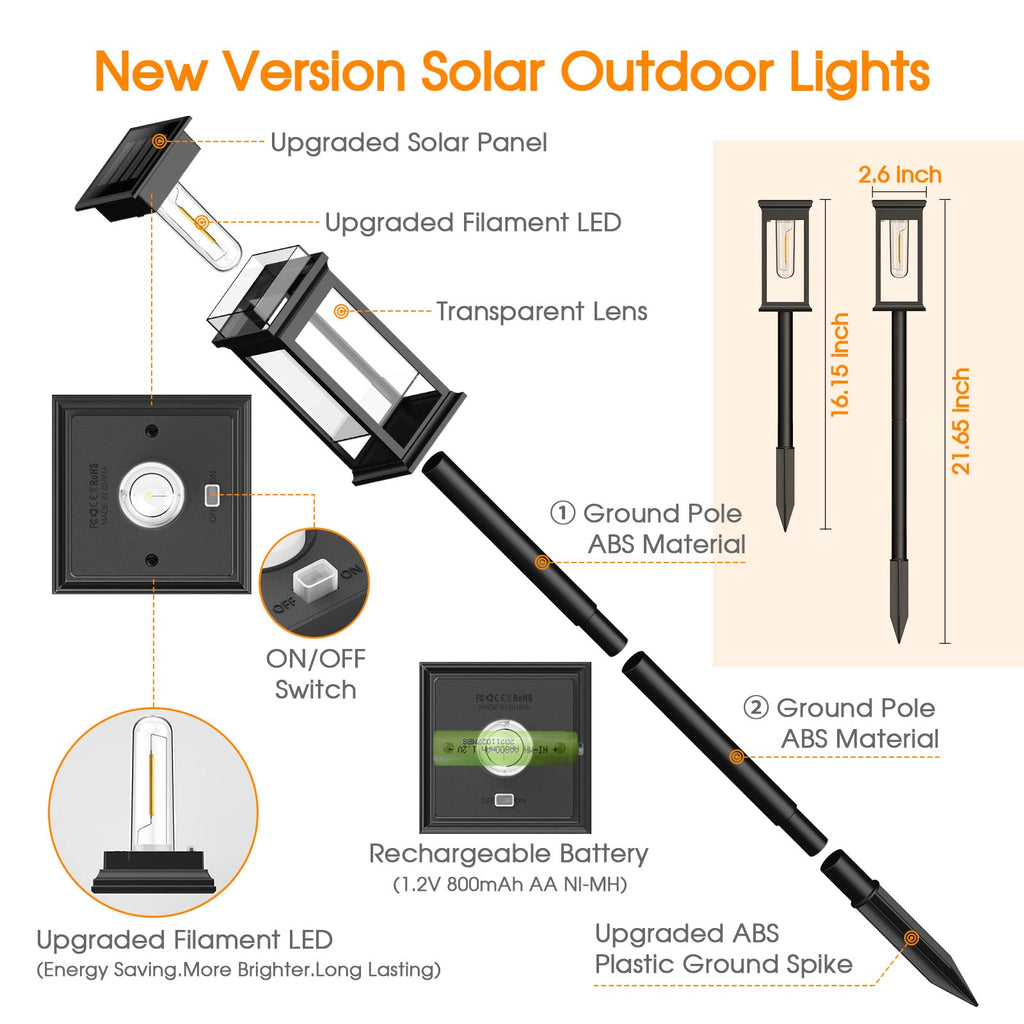 Solar Pathway Lights Outdoor 8 Pack, 2X Bigger Solar Outdoor Lights, Bright Solar Garden Lights Waterproof, Auto