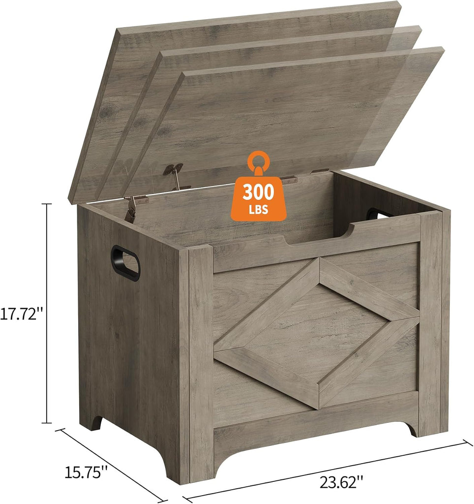 Wooden Storage Chest, Farmhouse Style Storage Bench with Safety Hinges, Wooden Trunk Toy Chest , 300 Lb Capacity