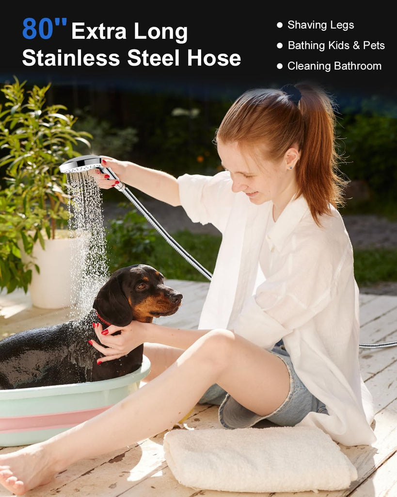 Shower Head with Handheld, High Pressure Handheld Shower Head with 80" Extra Long Stainless Steel Hose & Adjustable