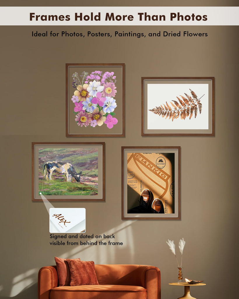 16x20 Floating Picture Frame for 12x16/11x14 Photos, 2-Pack Solid Wood Double Plexiglass Wall Art Frames, Any Size