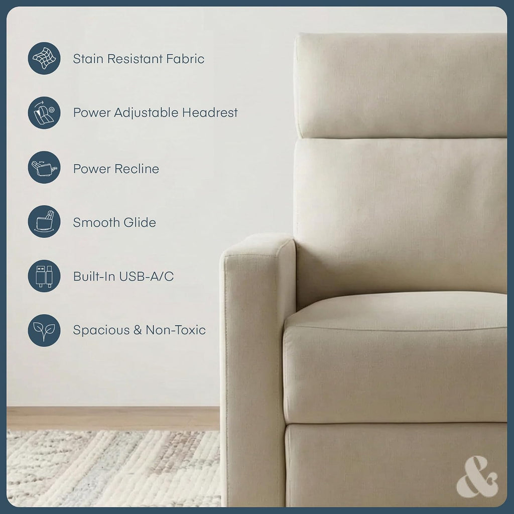 The Glider Premium Power Recliner Nursery Glider Chair with Adjustable Head Support | Designed with a Thoughtful