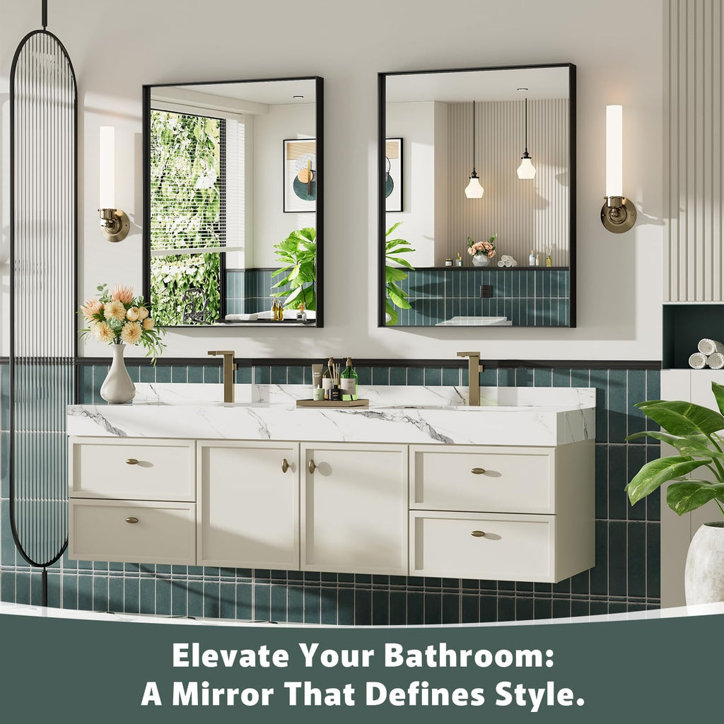 24x36 Inch Black Bathroom Mirror, Metal Framed Vanity Mirror