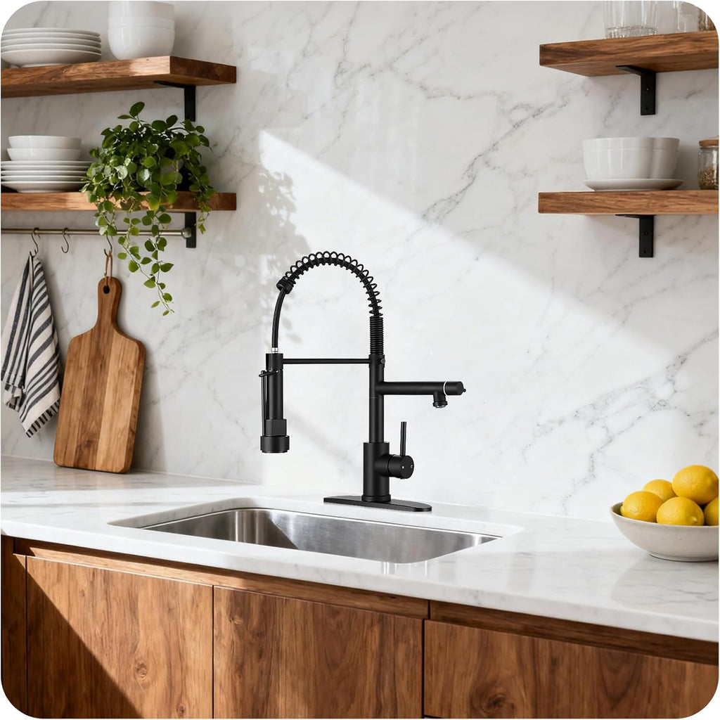 Kitchen Faucet with Pull Down Sprayer - Matte Black Single Handle Commercial Kitchen Faucets