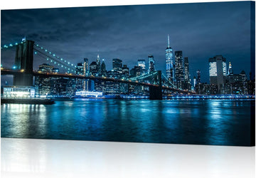 Blue New York City Canvas Wall Art Print Cityscape Brooklyn Bridge Picture Framed Wall Decor NYC Skyline Painting