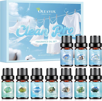 Clean Fragrance Oils Set for Diffuser, Essential Oils for Laundry - Set of 10