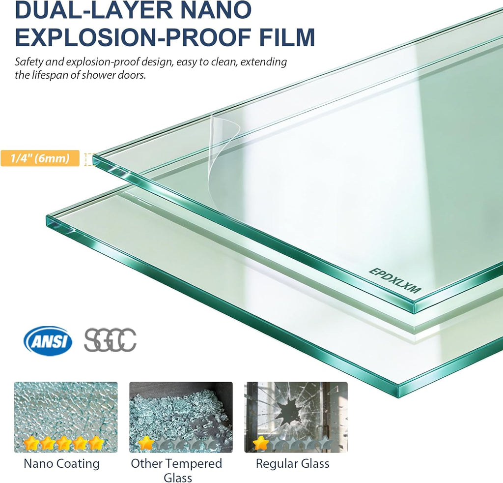 Double Sliding Shower Door 55"-60" W x 72" H with Nano Anti-Explosion Safety Film