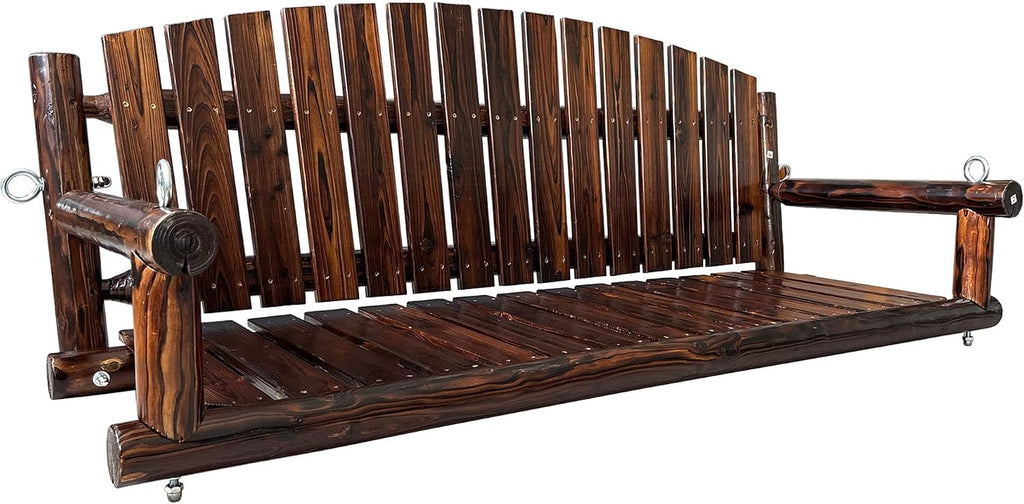 3.5 FT Rustic Log Wooden Porch Swing, Heavy-Duty 900 LBS, Outdoor Hanging Bench , Garden, Yard - Solid Fir Wood