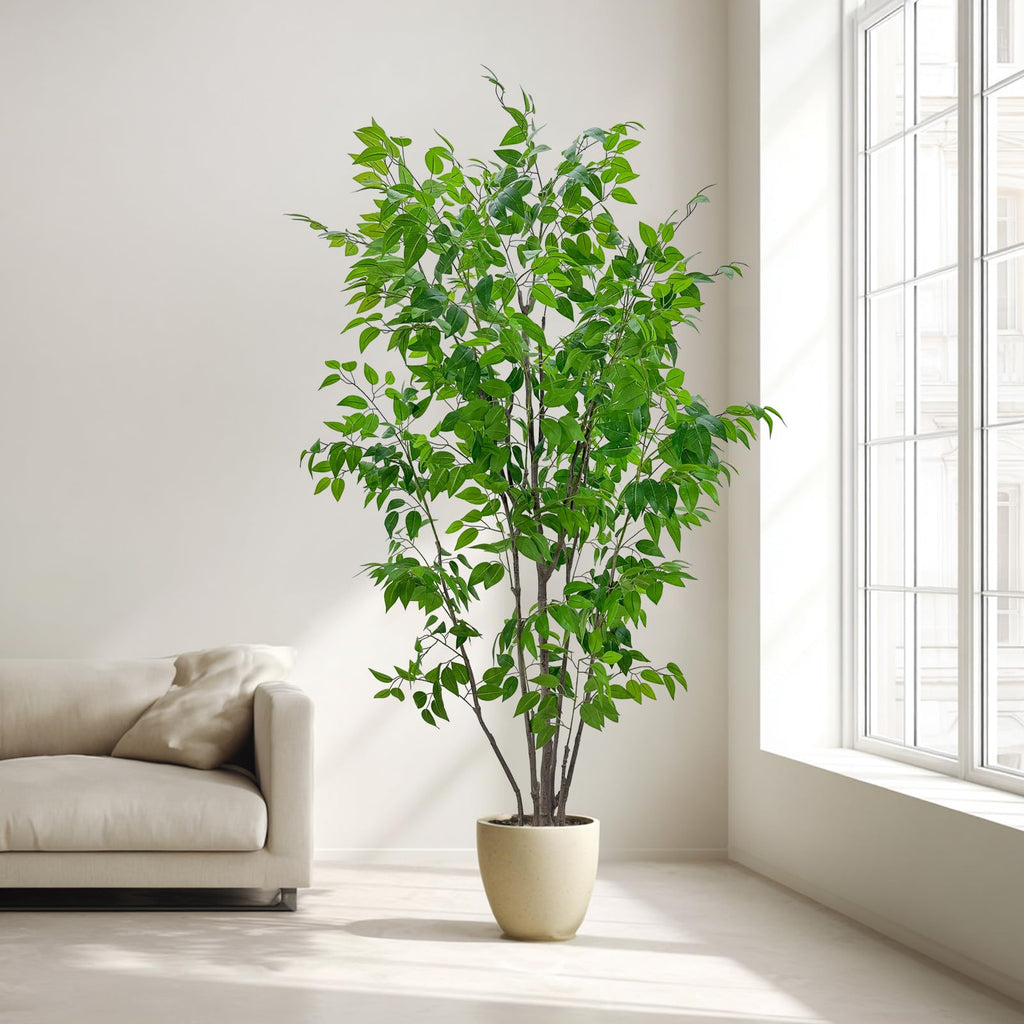 7ft Artificial Ficus Tree with White Plastic Planter