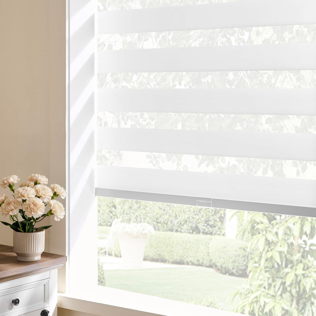 Cordless Zebra Blinds Windows,17" W x 72" H,White