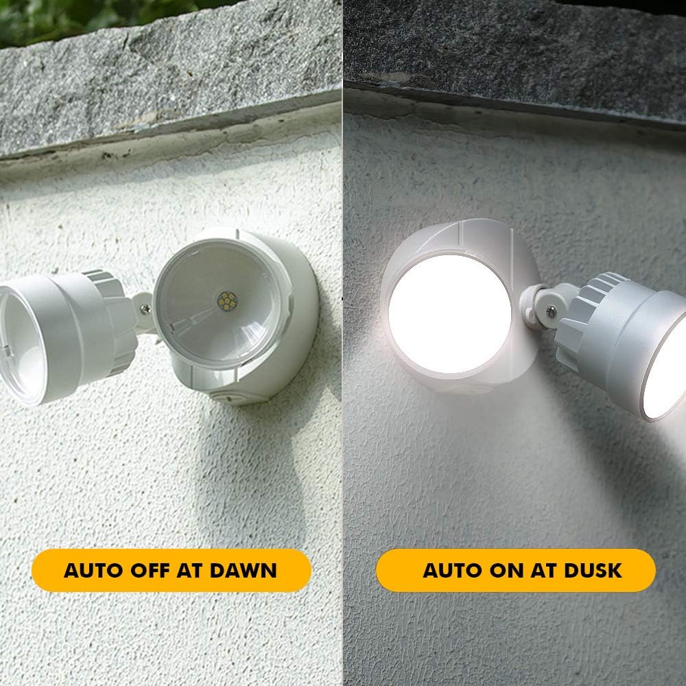 P6221W-D2D 2000 Lumen 18 Watt 28 LED Dual-Head Flood Light Outdoor Dusk to Dawn Waterproof Exterior Security Wall