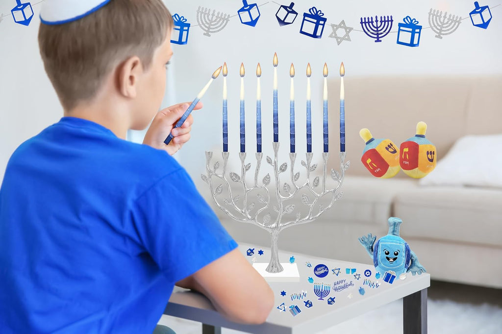 Dripless Premium Tapered Hand Decorated Multi Blue Frosted Hanukkah Candles, 45 Hanukkah Candles Premium Quality Wax - Set of 45