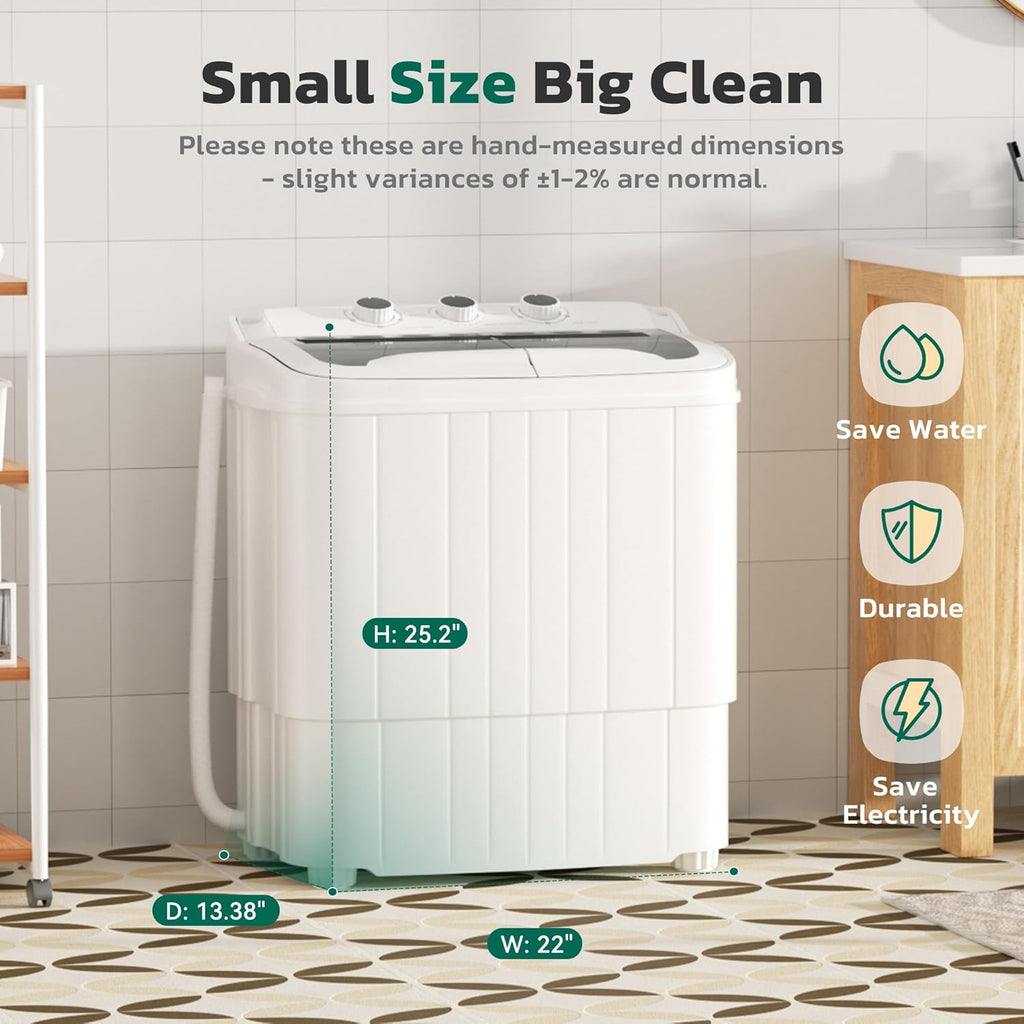 Portable Washing Machine, 16 Lbs Compact Mini Washer and Dryer Combo, Semi-automatic Twin Tub Laundry Washine with
