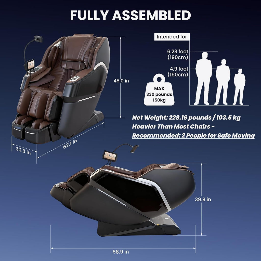 4D Massage Chair Full Body with Space Walk & Ankle Stretch, 2026 Zero Gravity 55" SL-Track Shiatsu Massage Chair
