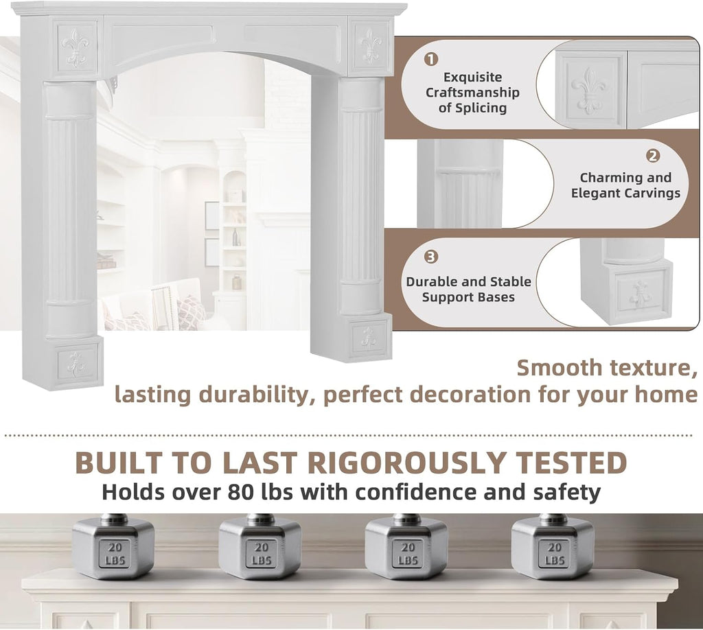 Modern White Freestanding Surround - Waterproof, Anti-Tipping Premium MDF Mantel with Leg for Electric Fireplace