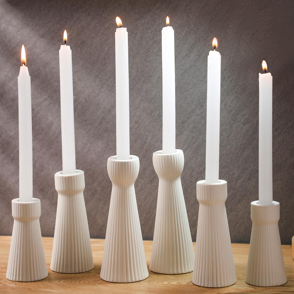 6 Pcs White Taper Candle Holder Candlesticks, Ceramic Candle Stick