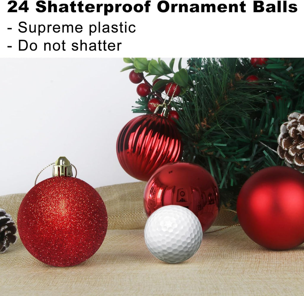 Rose Red 2.5" Christmas Balls Christmas Tree Decoration Ornaments Shatterproof Hanging Balls for Birthday Halloween - Set of 24