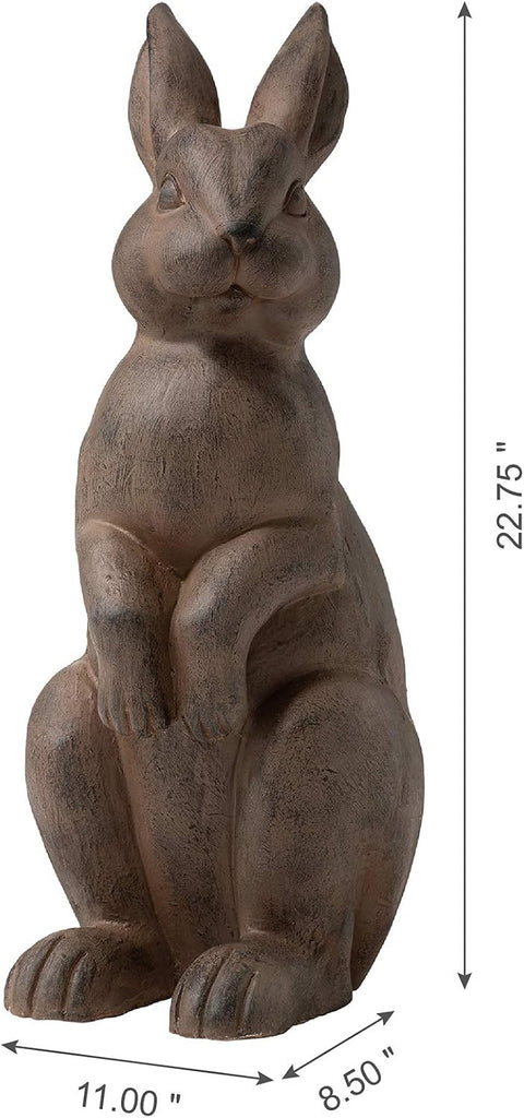 JK85246 Standing Rabbit Outdoor Statue, 22.75 Inch, Distressed Brown