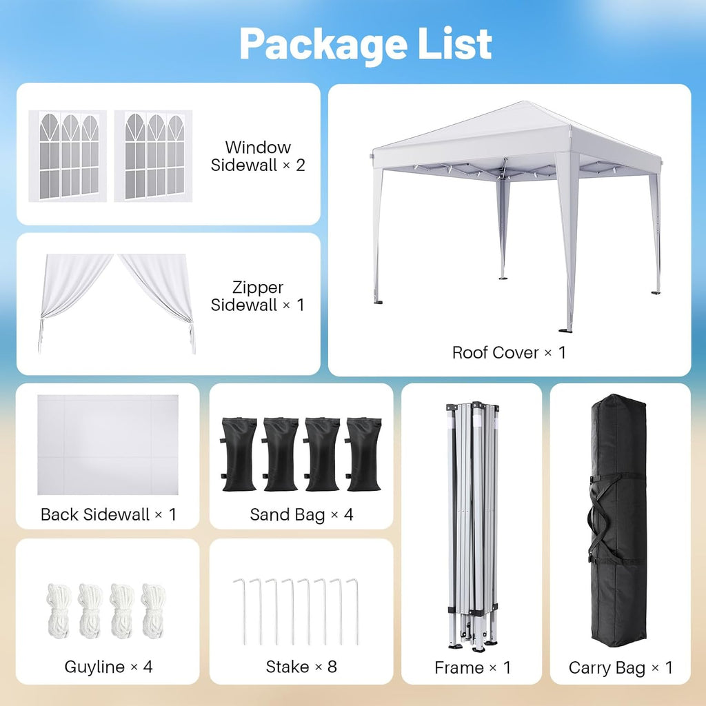 10x10 Pop Up Canopy with Sidewalls, One Push Instant Canopy Tent with Carry Bag for Events, Parties, Beach, Camping