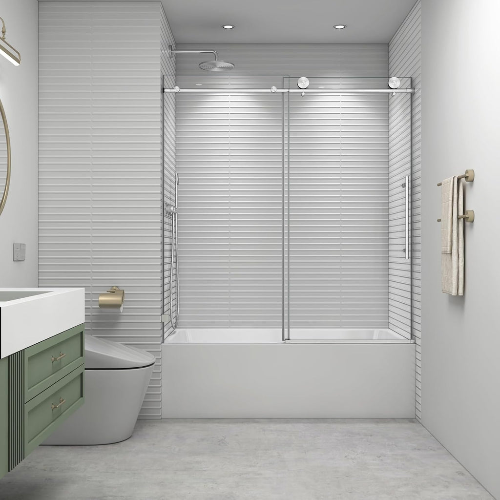 55"-60" W x 63" H Bathtub Soft Closing Sliding Shower Door