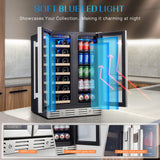 24 Inch Wine and Beverage Fridge, Wine Refrigerator Dual Zone Hold 20 Bottles an