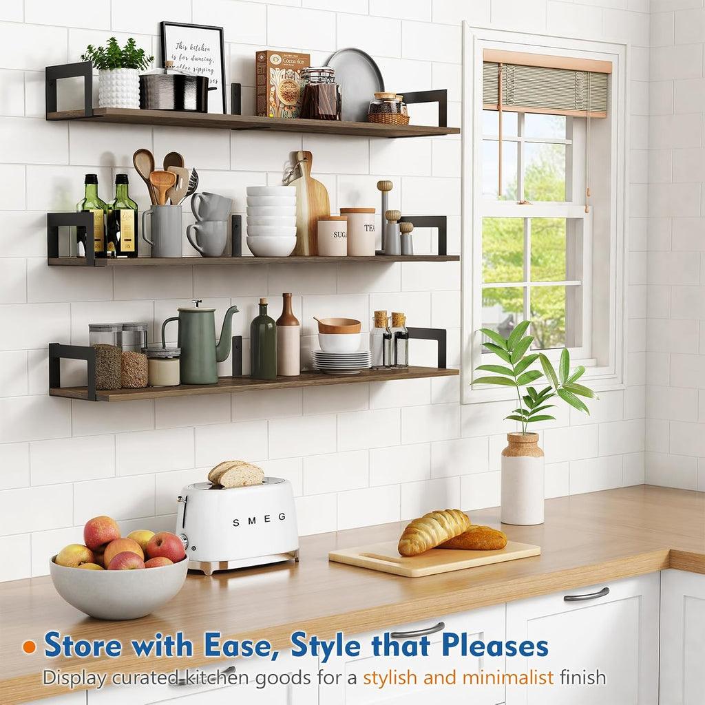Floating Shelves for Wall 36 Inches Long 8 Inch Deep, Large Wall Book Shelves , Rustic Wood Hanging Bookshelf Office